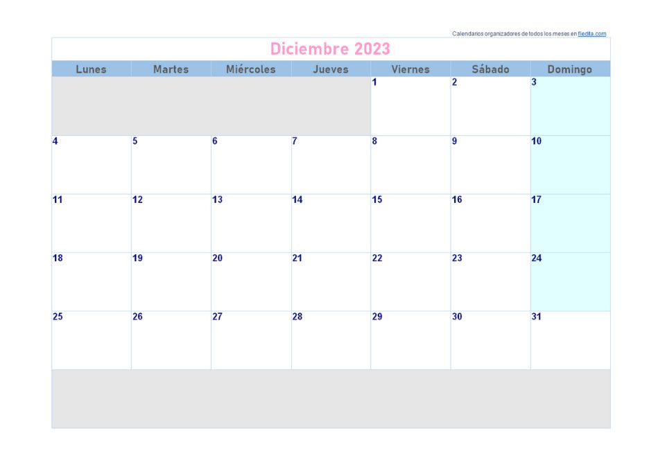 Calendario Diciembre 2024 en Word